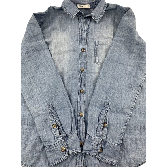 Sonoma Womens Denim Long Sleeve Button-Up Chambray Shirt Size Small - Picture 10 of 12
